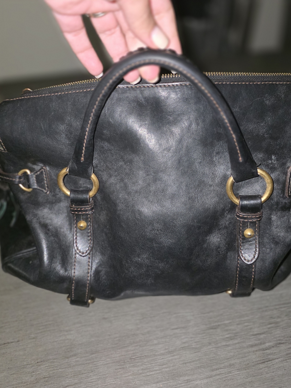 Dooney & Bourke Black Leather Shoulder Bag with Brass Rings